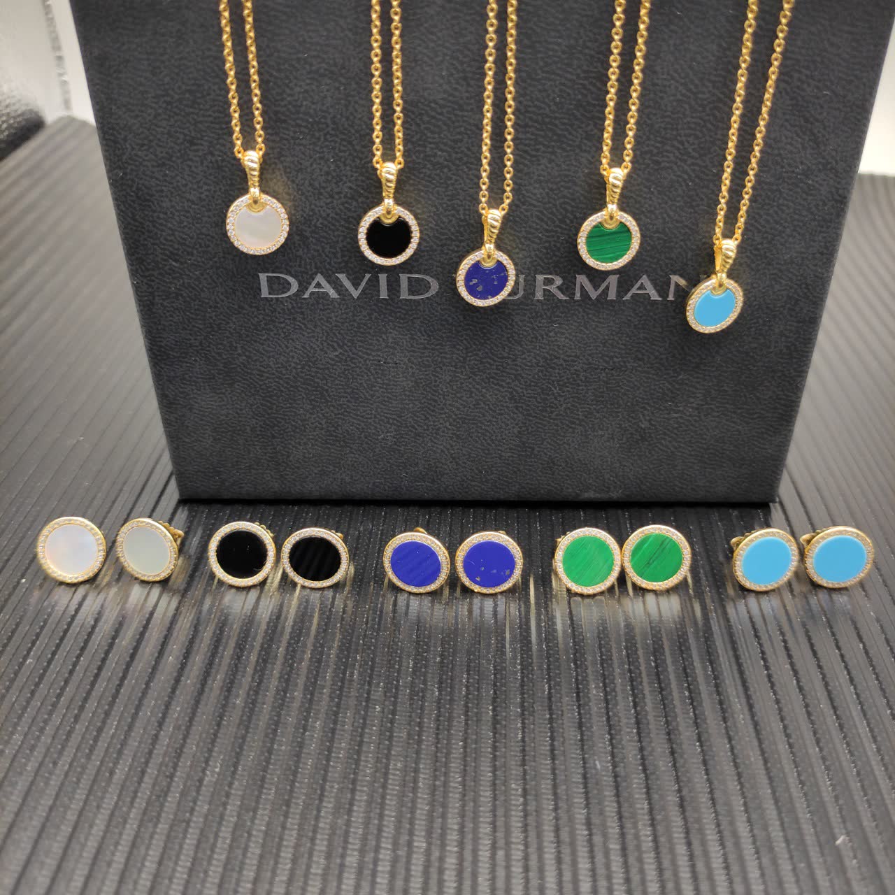 David Yurman Gold Plated Enamel Circle Pendant Necklace